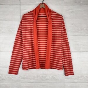 Icebreaker Villa Wrap Cardigan Women Medium New Zealand Merino Wool Coral Stripe
